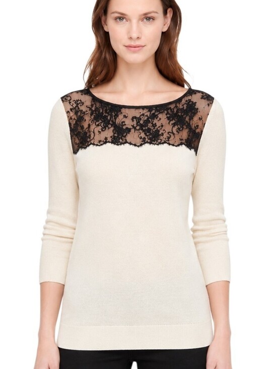 Club Monaco Sweaters - Club Monaco Nelma Lace Sweater Women Small Cream Black Wool